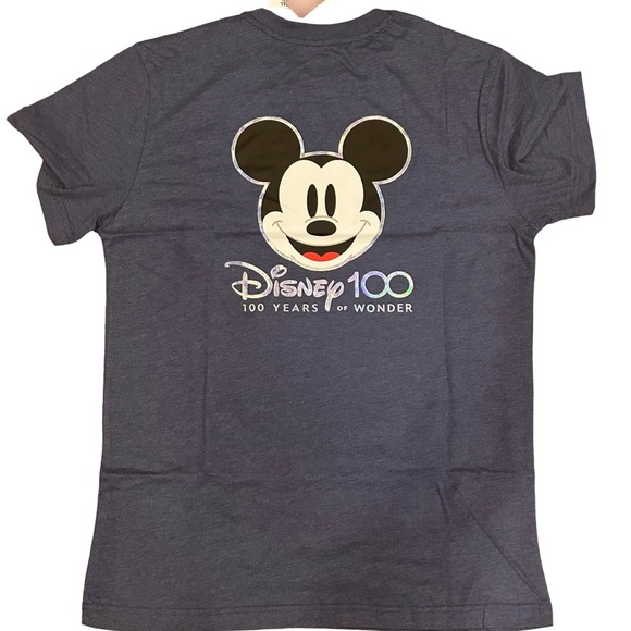Disney 100th anniversary adult size small 2 sided graphic T-shirt BluishGrey NWT - Picture 2 of 9